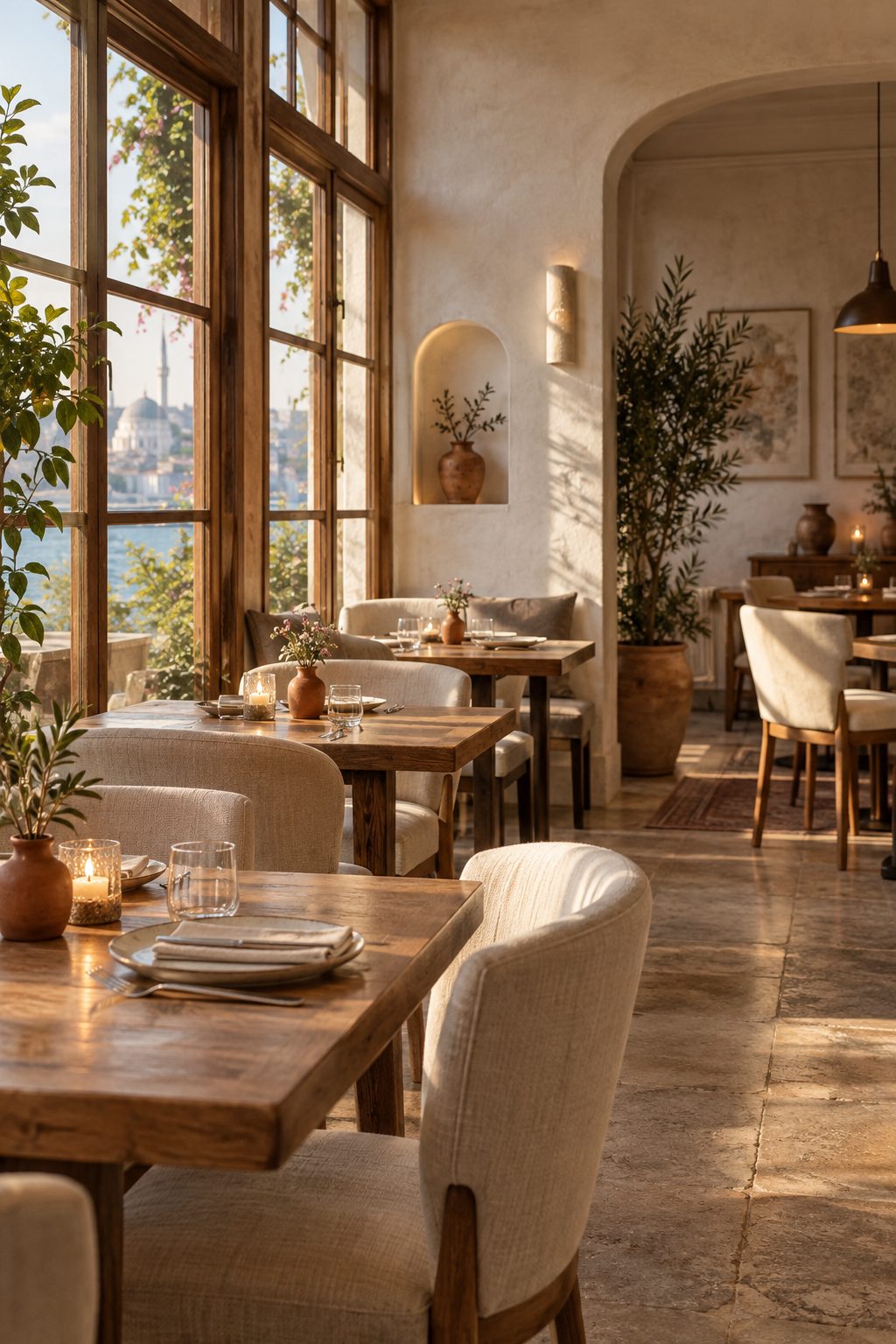 Temsili fotoğraf: gün ışığı alan Avlu kafe ve restoran masaları