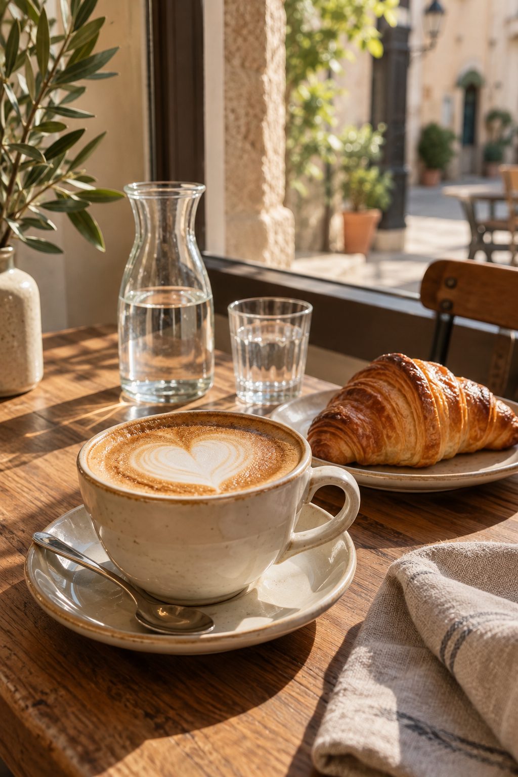 Temsili fotoğraf: gün ışığında cappuccino ve kruvasan